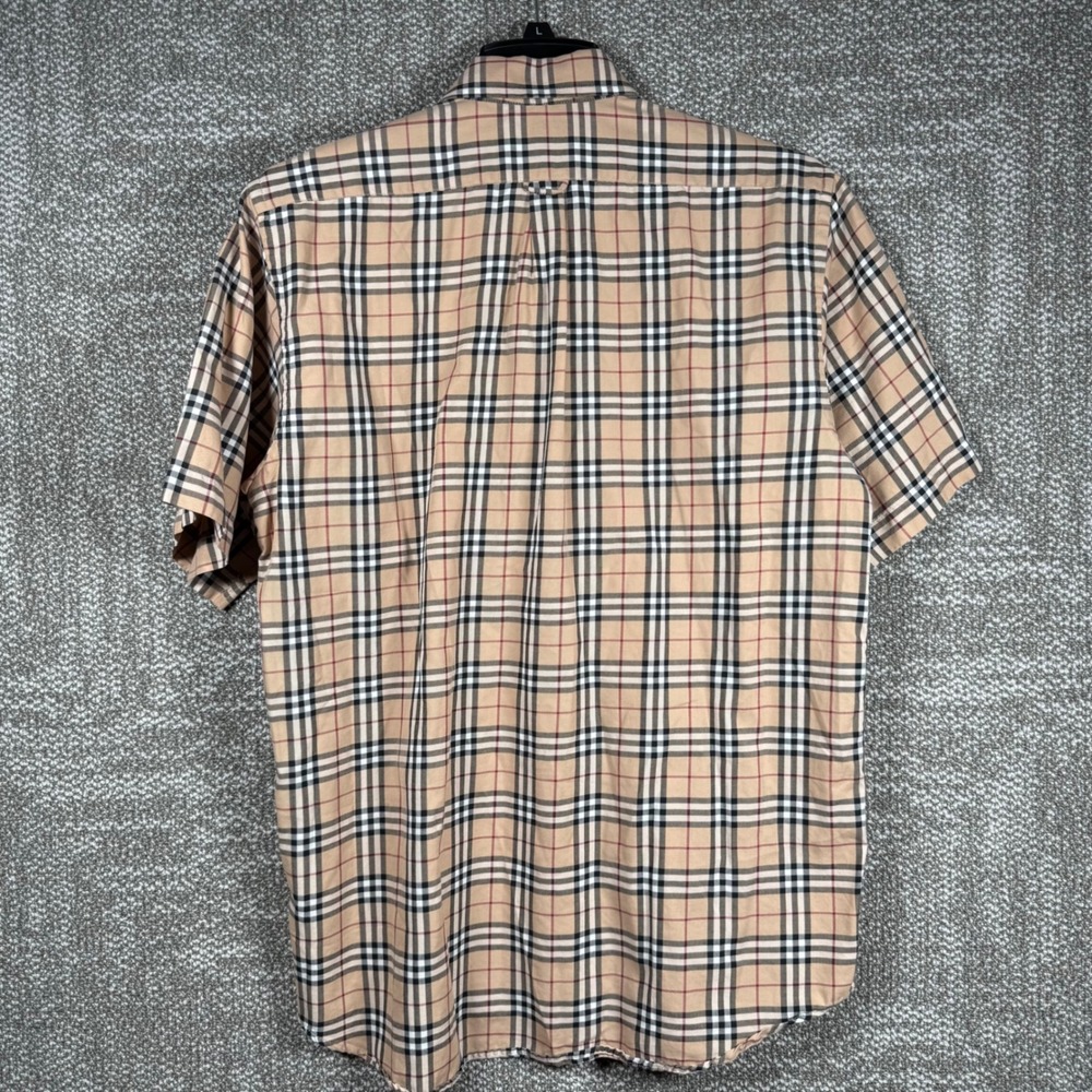 Burberry Button Down Shirt Mens Medium Beige Nova Check Short Sleeve READ - Picture 5 of 8